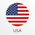 Flag of USA round icon or badge. United States circle button. American national symbol. Vector illustration Royalty Free Stock Photo